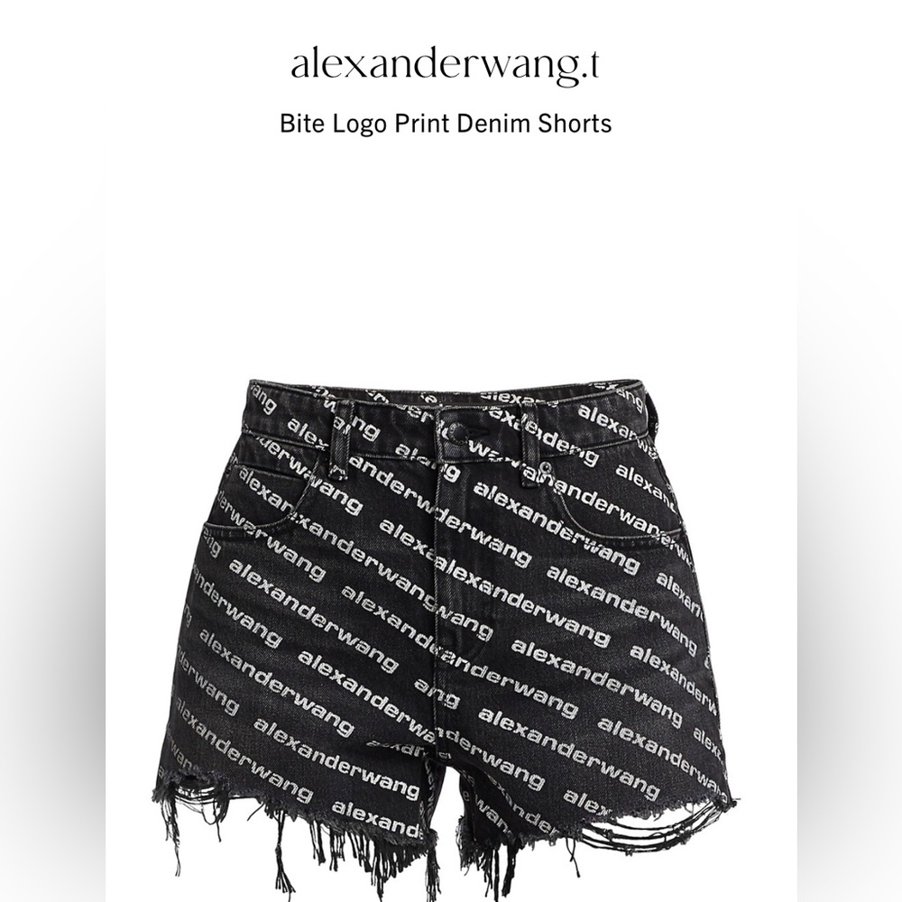 A bold logo print defines this pair of cool cut-off denim shortsAlexander Wang